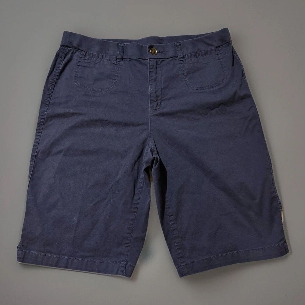 Kim Rogers Size 14 Navy Blue Chino Bermuda Shorts Flat Front Stretch Comfort 